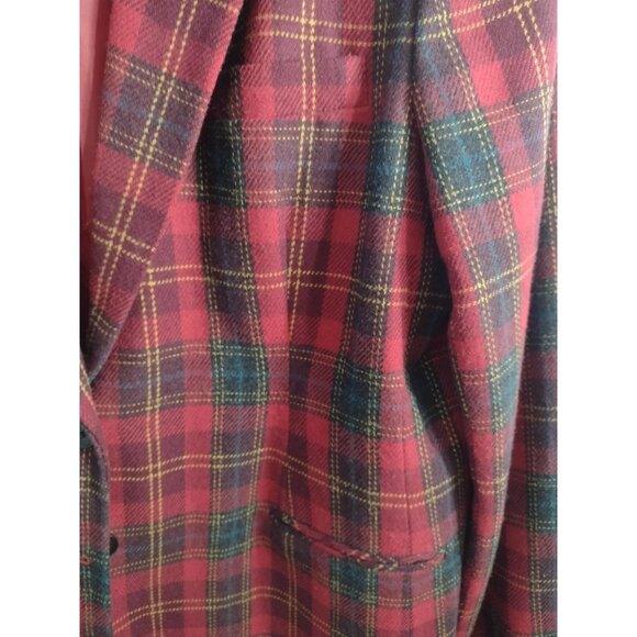 Vintage White Stag Tartan Plaid Wool Blend Blazer 16 Academia Preppy Holiday - Picture 3 of 8